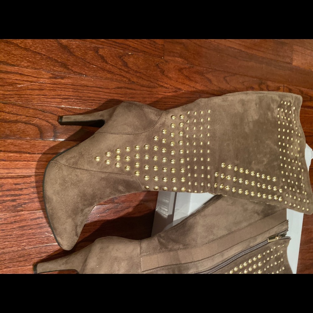 Studded Tan Suede high heel boots OTK